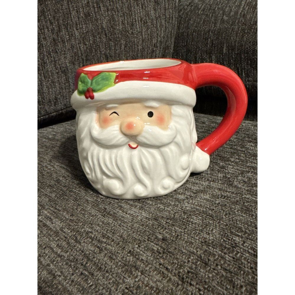 Red Retro Santa Claus Winking Christmas Figural Mug